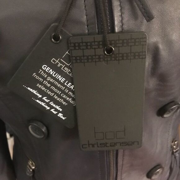 Beautiful navy blue bod & christensen leather jacket Size M, New With Tags! - Picture 3 of 4